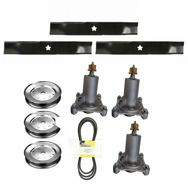 Aic Replacement Parts 48 Lawn Mower Deck Rebuild Kit Spindles Belt Pulleys Blades: Fits Husqvarna YTH 192870-PULLEYBLADEBELT